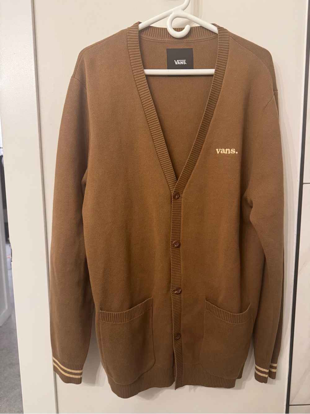 Vans Men's Chest-Logo Brown Button-Front Cardigan